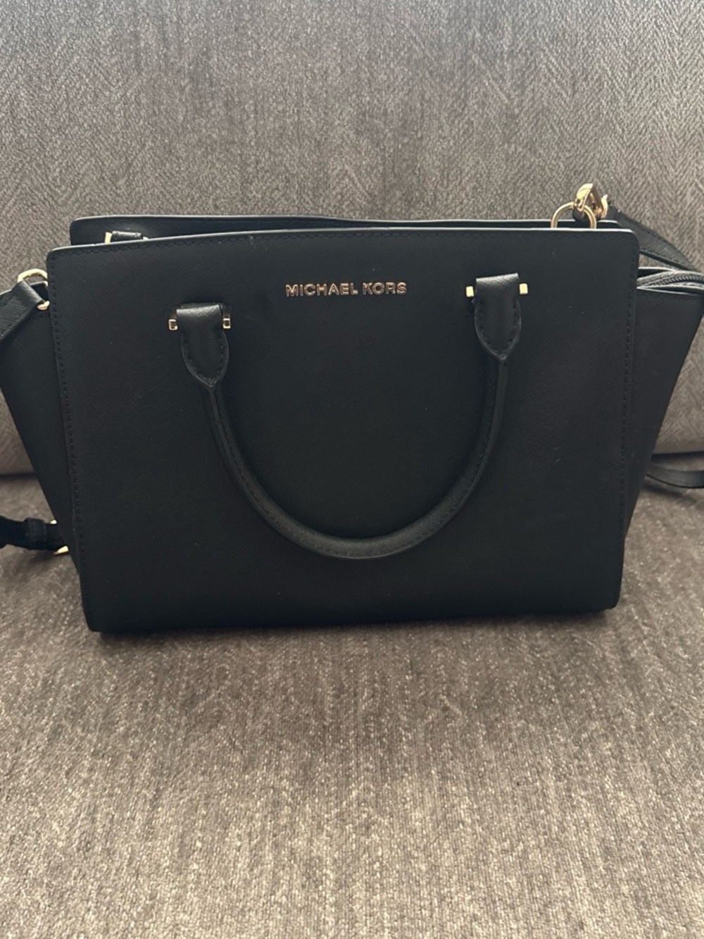 Michael Kors Black Saffiano Satchel with Gold Hardware